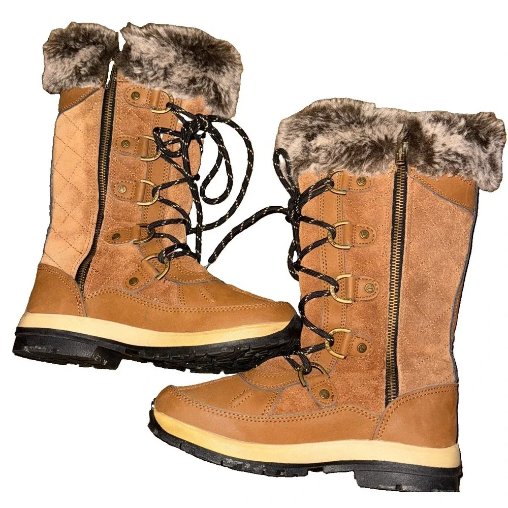 Bearpaw Waterproof Winter Boots Wool Lined Faux Fur Trim Women's 5 Gwyneth